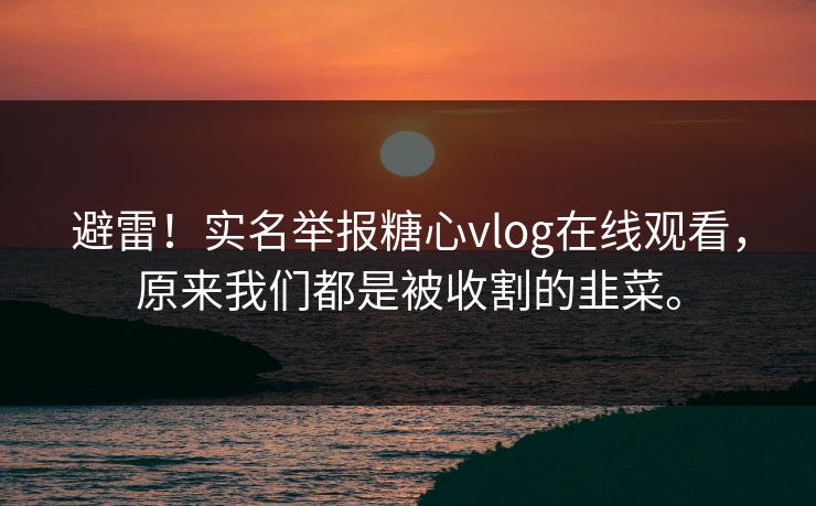 避雷！实名举报糖心vlog在线观看，原来我们都是被收割的韭菜。