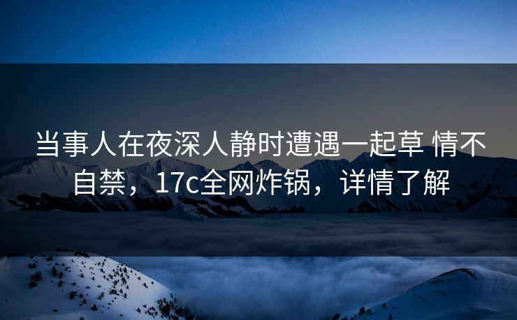 当事人在夜深人静时遭遇一起草 情不自禁，17c全网炸锅，详情了解